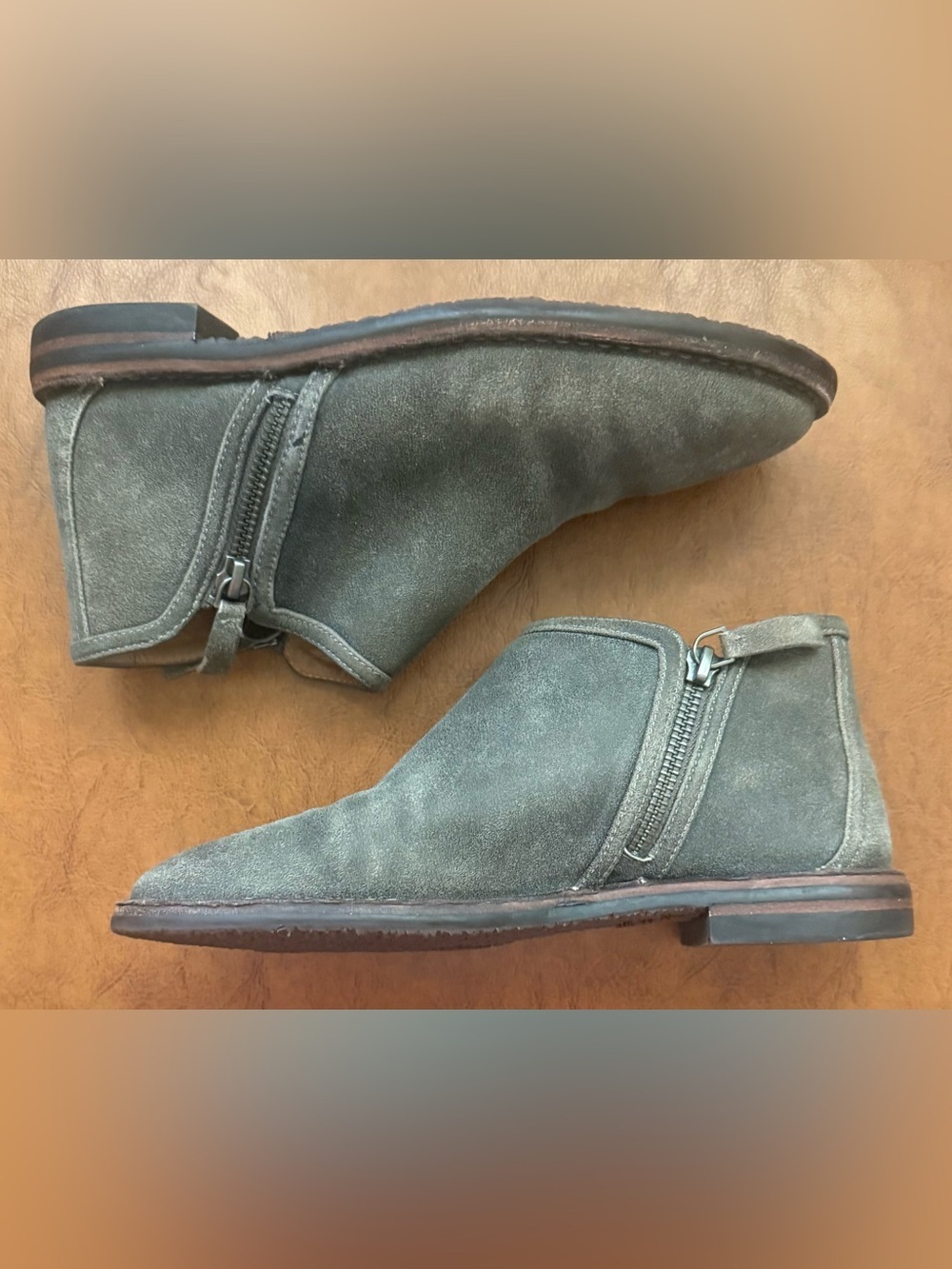 Trask Aubrey Ankle Booties Womens 6M Gray Distressed Italian Kid Suede Zip EUC - Picture 7 of 9